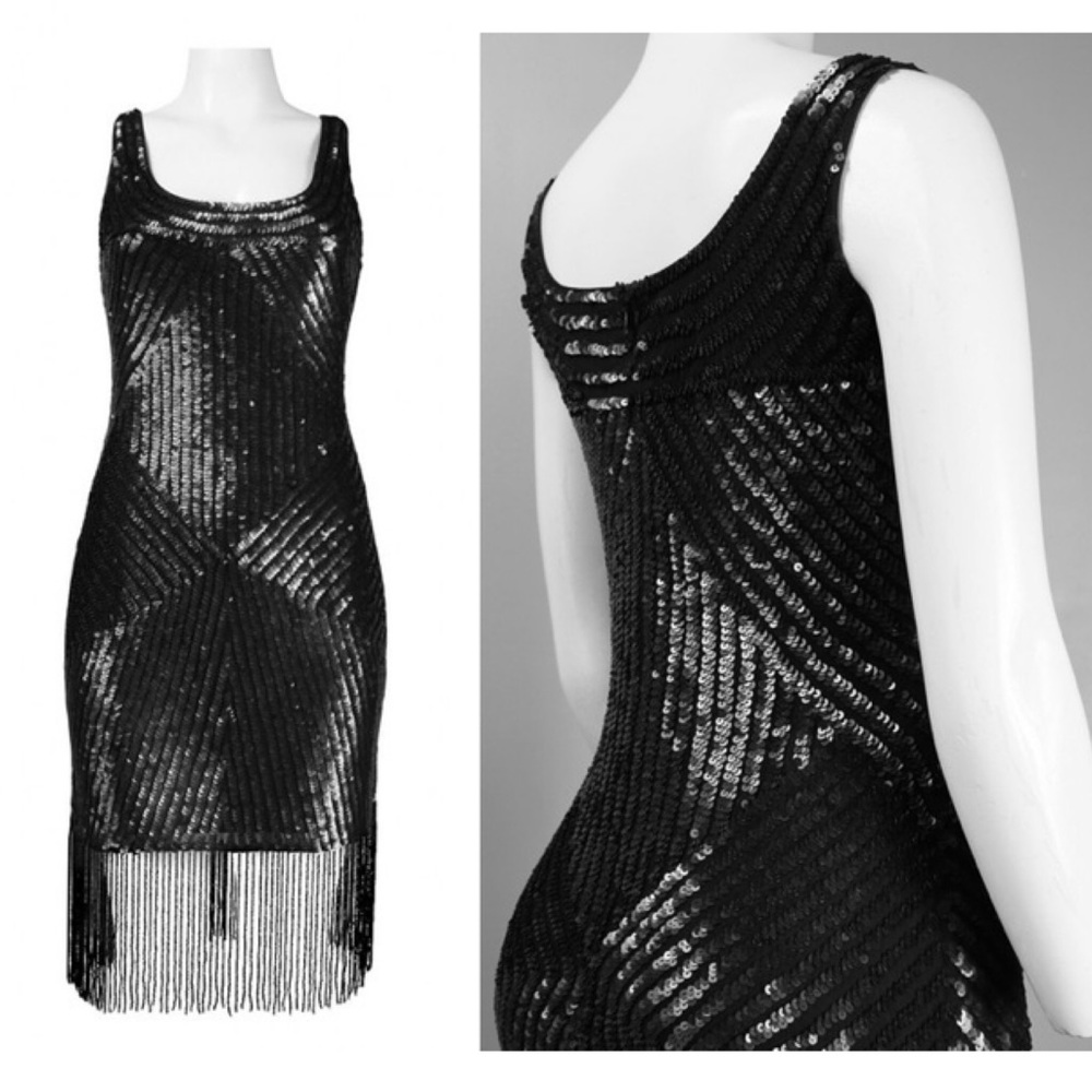 Adrianna Papell beaded Fringe Gatsby sleeveless scoop neck dressy dress - Picture 4 of 12